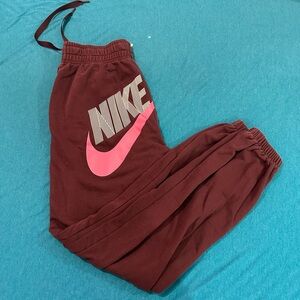 Nike Kids' Burgundy Joggers with Pink Logo